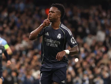 Selebrasi Vinicius Jr usai momen penting lawan Manchester City jadi sorotan.